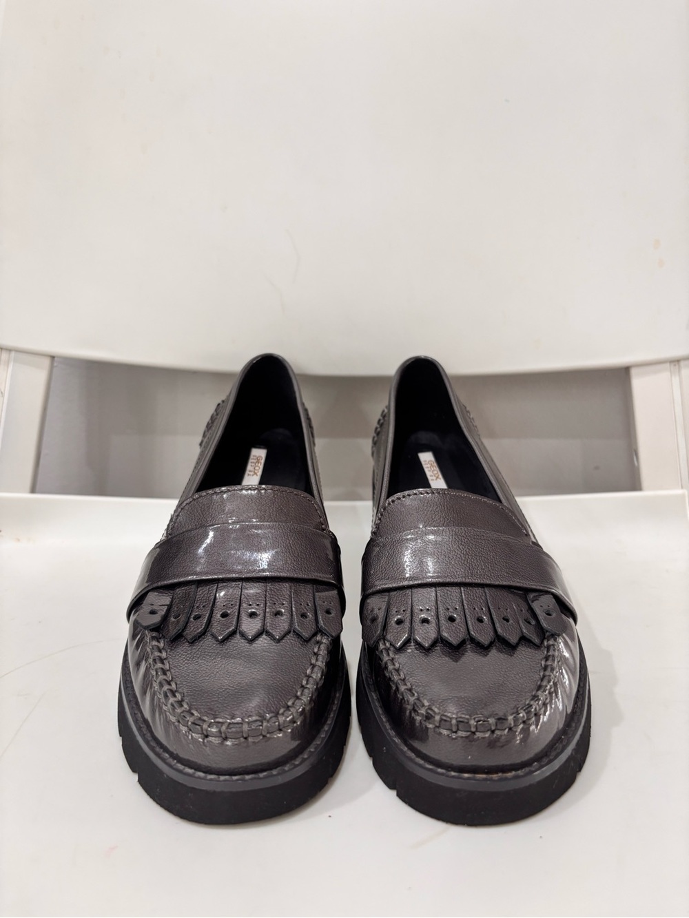 Geox Gray Leather Kiltie Penny Loafers